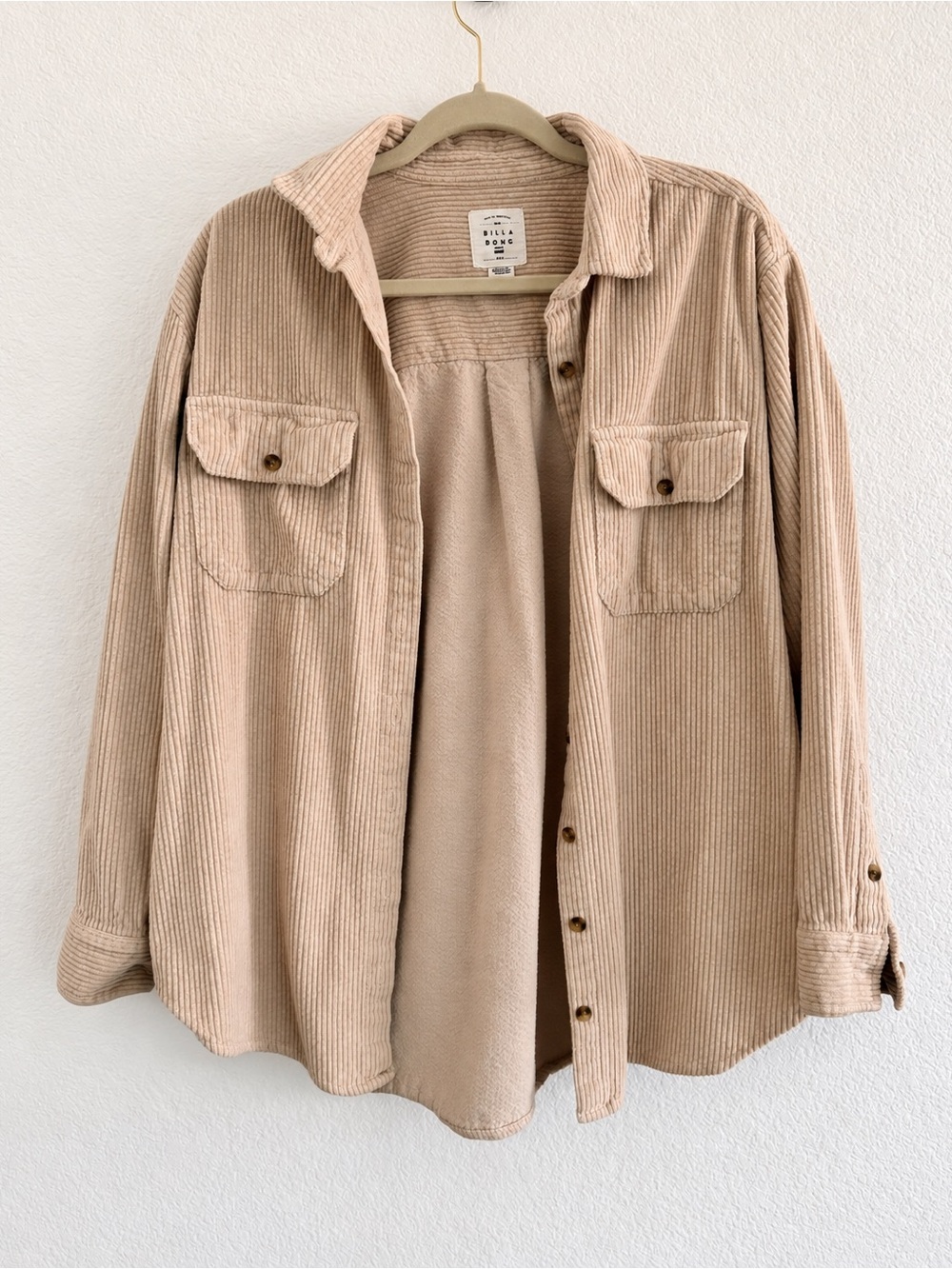 Billabong Stoked On You Tan Corduroy Oversized Shacket Size L
